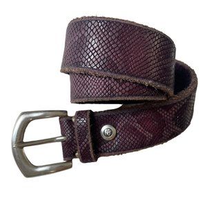 B. Belt Womens SMALL 40" Purple Snake Embossed Aged Silver Buckle Leather Belt